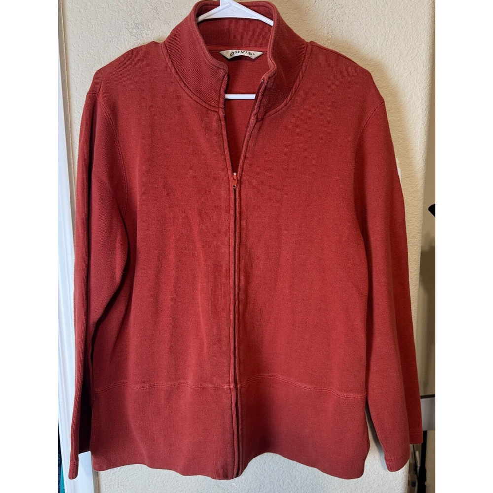 Orvis Sweater Cardigan Women's M Orange‎ Cotton Full Zip Jacket pockets